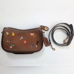 Coach Brown Glove Tanned Leather Swinger Bag With Garden Embroidery